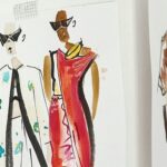 Колаж із fashion-ілюстрацій та ескізів жіночого одягу, що демонструють різні сучасні стилі, силуети та комбінації кольорів.
