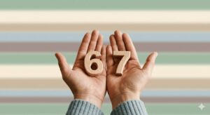 Графічне зображення числа 67 на долонях
